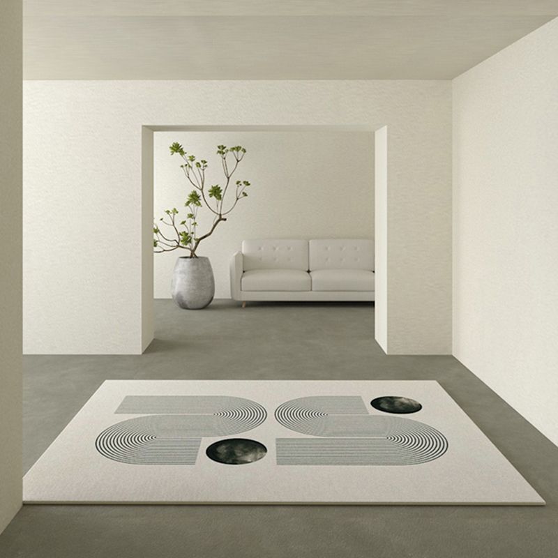 Beige Modern Area Rug Polyester Stripe Pattern Rug Non-Slip Rug for Home Decor