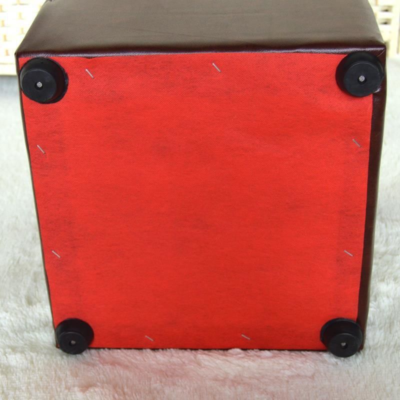 Mid-Century Modern Pouf Ottoman Faux Leather Upholstered Solid Color Square Ottoman