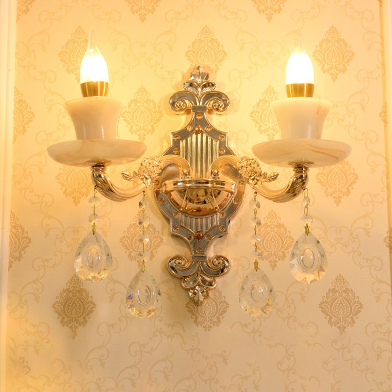 Verweerde zink gearceerde wandlicht vintage imitatie jade gang muur gemonteerde lamp met kristal accent