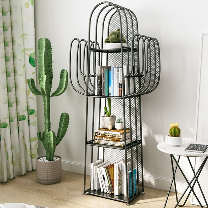 Modern Style Bookcase 4 Shelf Closed Back Metal Bookshelf for Home