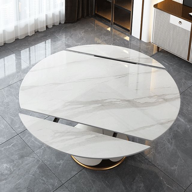 Traditionele luxe ronde eettafel Gesinterde stenen tafel met voetstuk