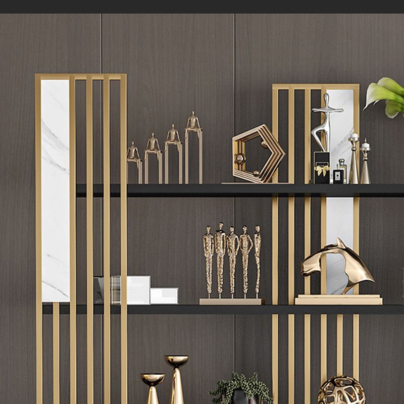 12" W Open Storage Bookcase Gold Metal Frame Bookshelf with Shelves