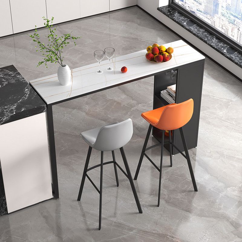 Industrial Stone Bar Counter Table Rectangle Bar Counter Table with Metal Legs for Kitchen