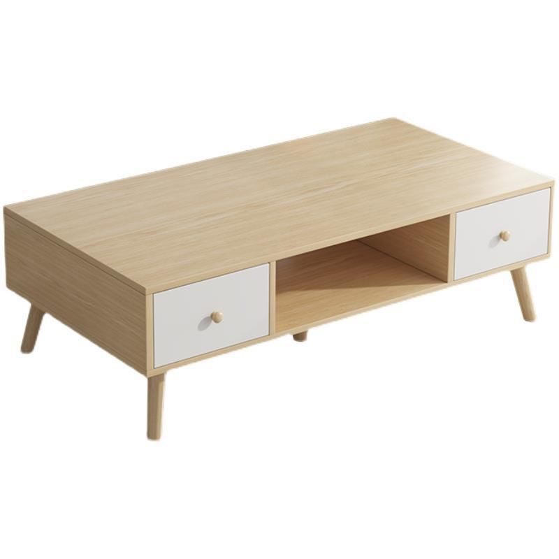 Rectangle Wood Coffee Table 4 Legs Single Coffee Table with Drawer