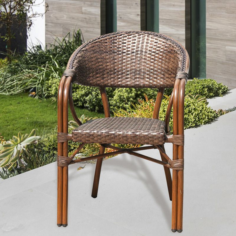 Tropical Rattan Patio Dining Chair Open Back Outdoors Dining Chairs