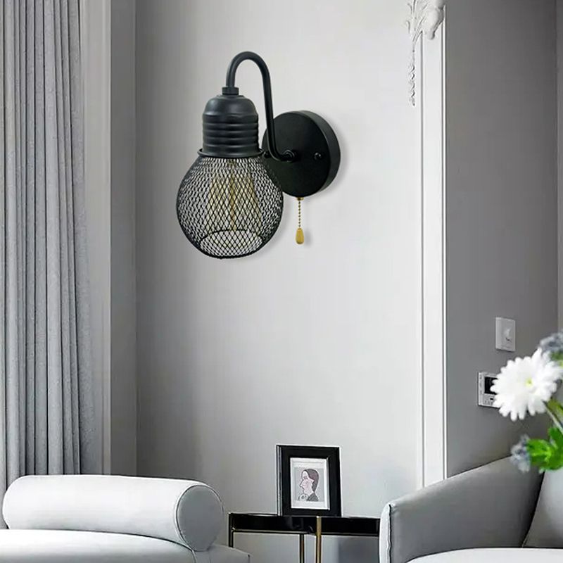 Industrial Wall Sconce Ball Shape Wall Light with Metal Shade for Bedroom