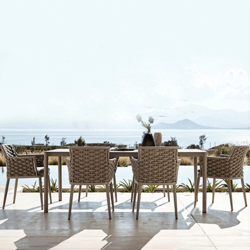 Rectangle Stone 1/7/9 Pcs Dining Set Outdoor Industrial Furniture