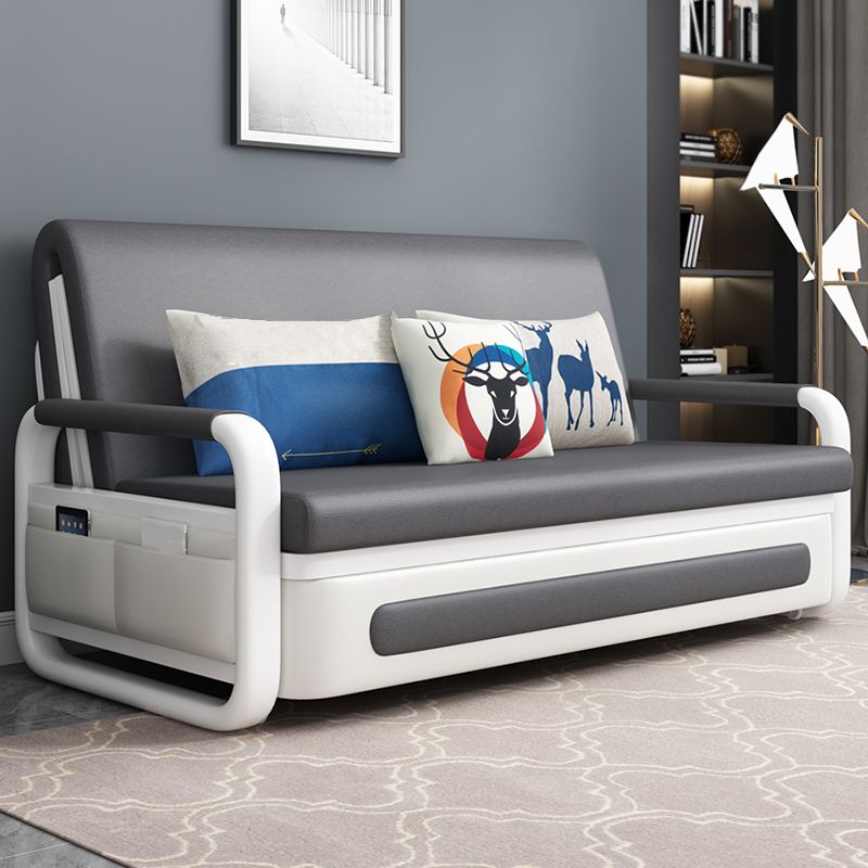 Square Arms Convertible Sofas Faux Leather Foldable Sleeper Sofa