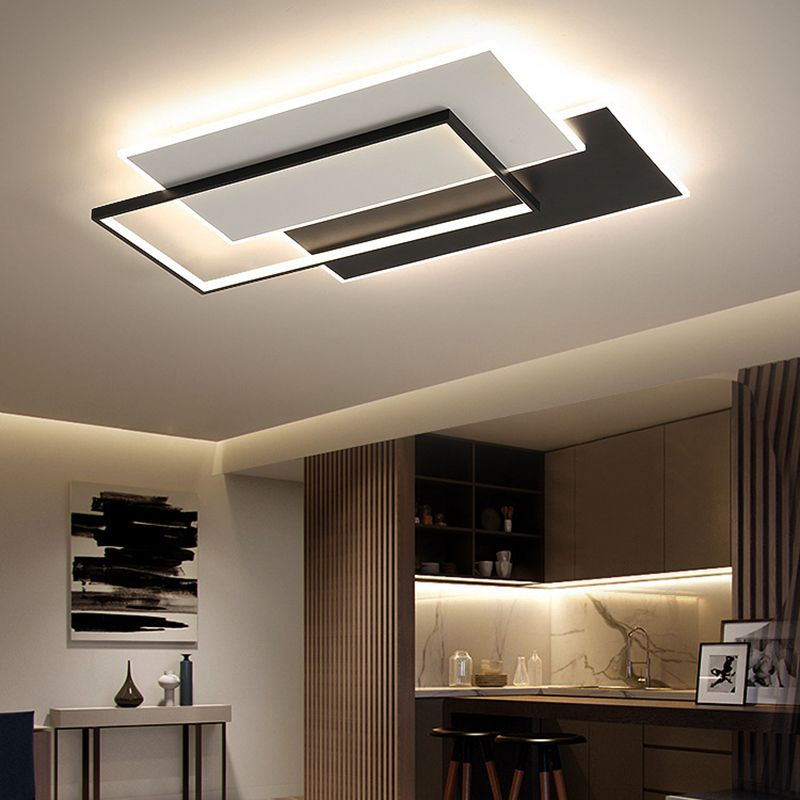 Modern Style Geometry Ceiling Lights Metal 3 Light Ceiling Lamps for Bedroom in Black