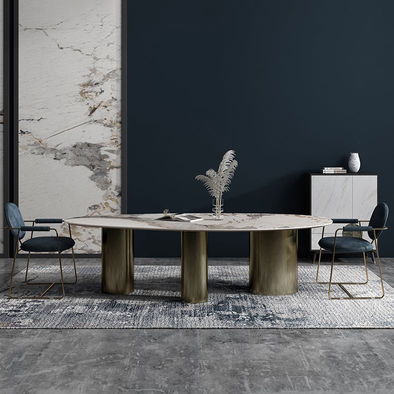 Glam Sintered Stone Standard Dining Table Oval Dining Table with 3 Legs