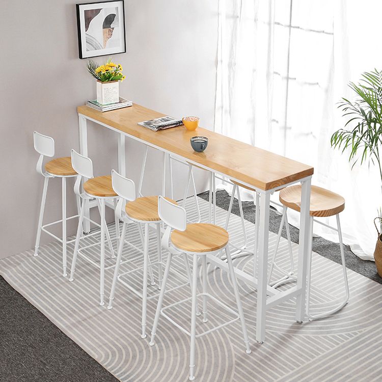 Industrial Rectangle Solid Wood Bar Table Set 1/5/9 Pieces Counter Table with High Stools