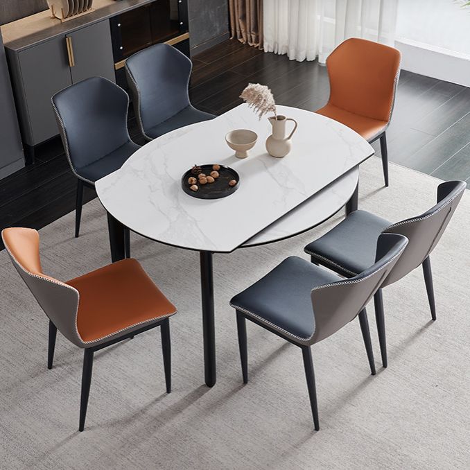 Contemporary Collapsible Sintered Stone Dining Room Table with 4 Solid Wood Legs Kitchen Dining Set