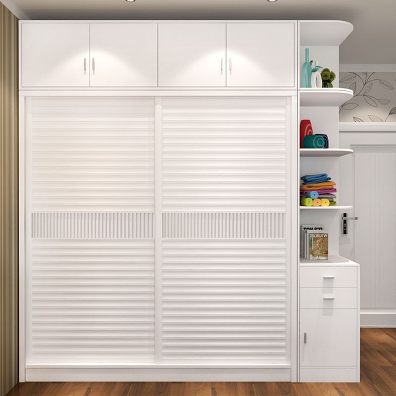 Modern Storage Cabinet with Sliding Doors Manufactured Wood White Cabinet for Bedroom