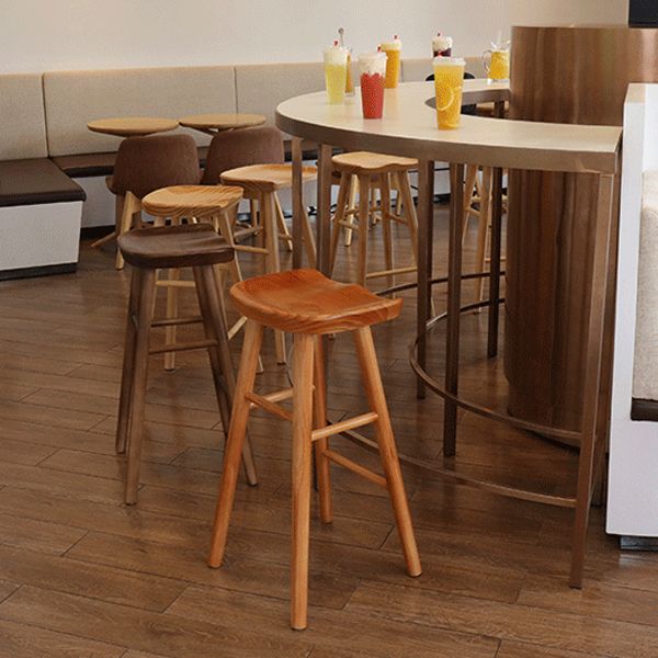 Modern Armless Backless Counter Stool Pine Wood Cafe Bar Stool with Wooden Seat