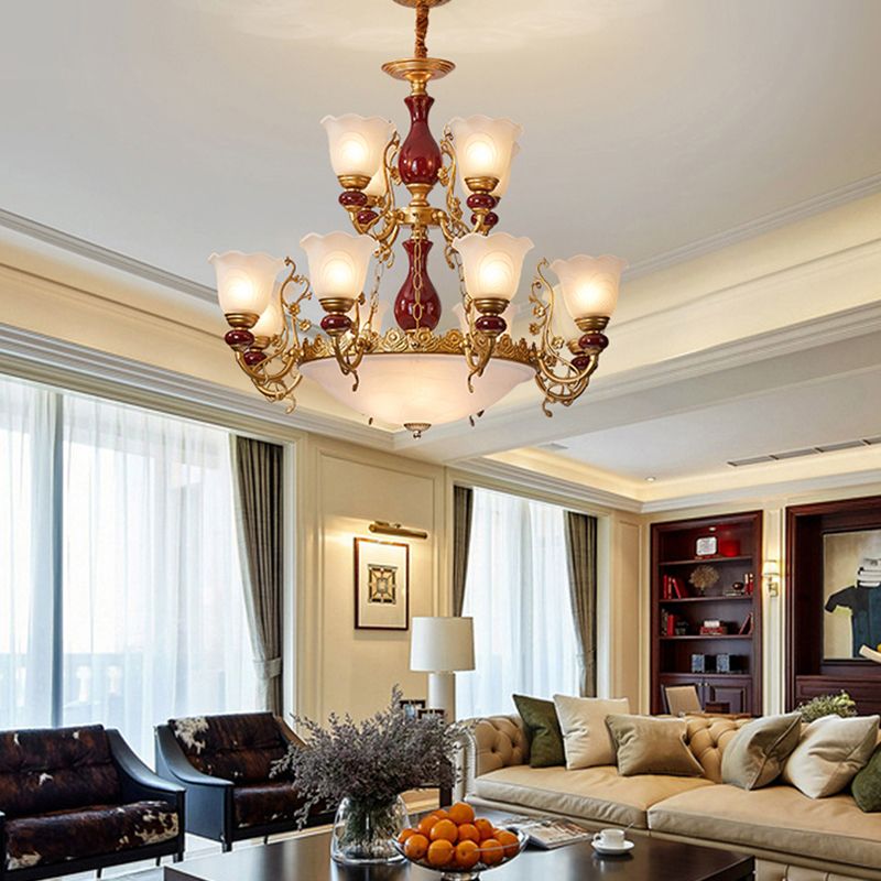 White Glass American Chandelier Gold Multi Light Hanging Light for Restaurant