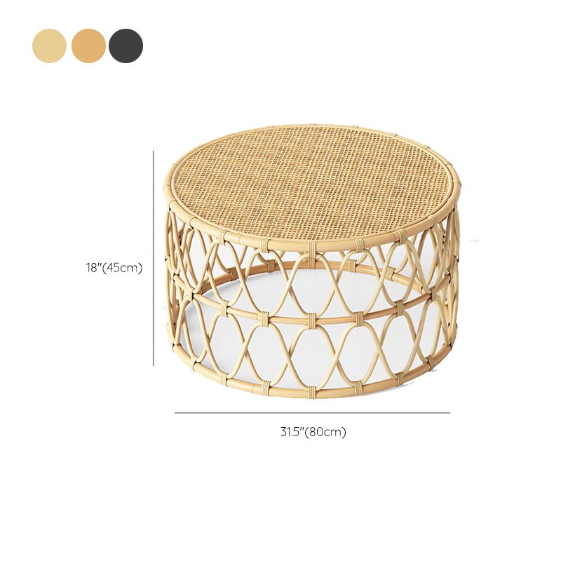 Contemporary 17.7"/19.6" Round Coffee Table Rattan Drum Cocktail Table