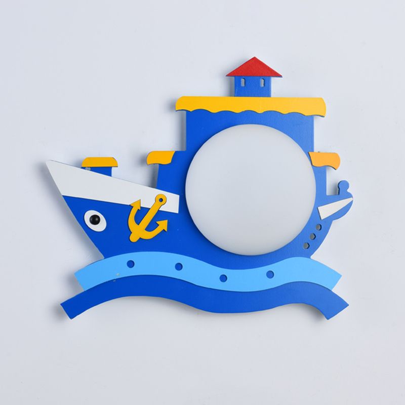 Plastic Round Shade LED Wall Lamp Cartoon Blue Wall Light Fixture for Kindergarten