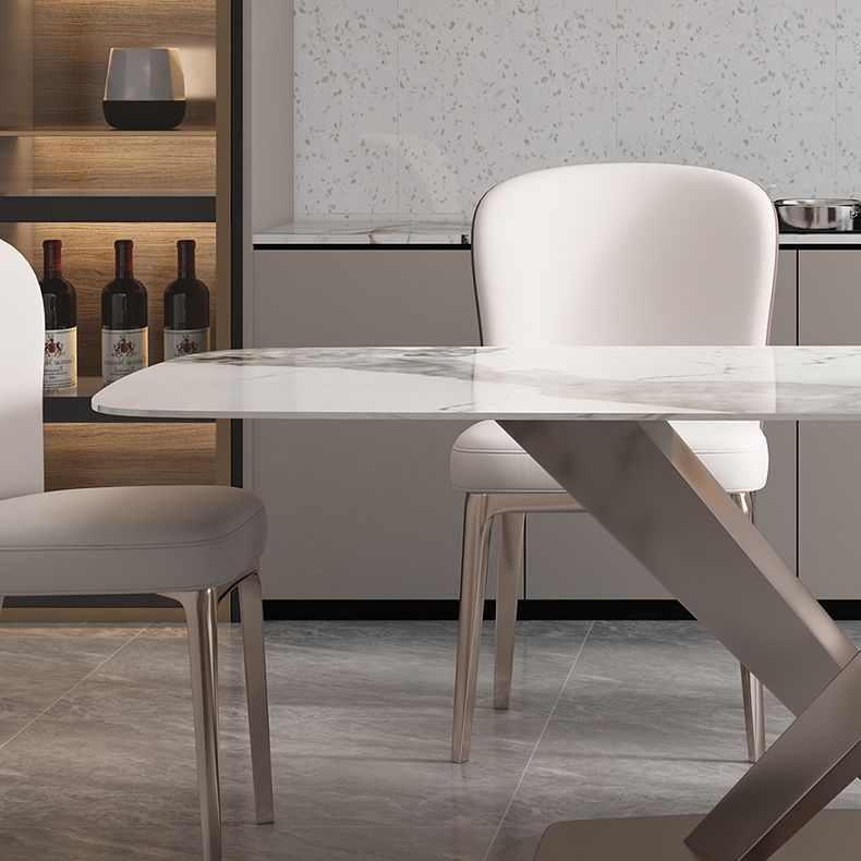 Metal Traditional Luxury Rectangle Table Sintered Stone Top Table with Pedestal