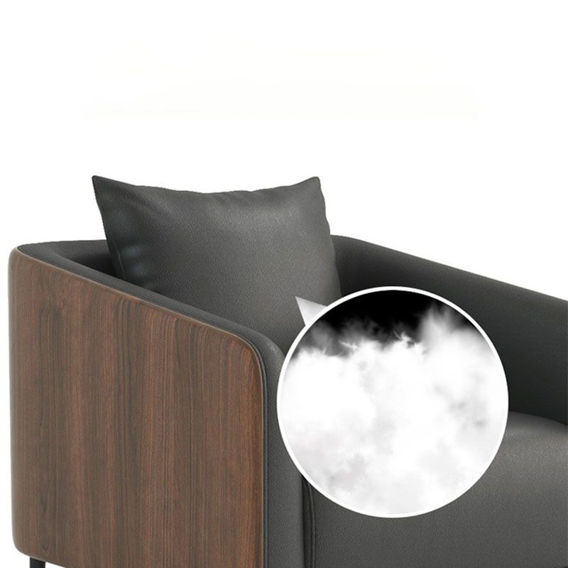 Modernism Faux Leather Sofa Tuxedo Arm Sofa with Wood Grain Accent