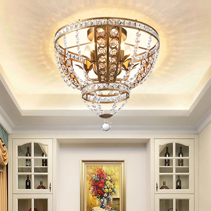 Dome Corridor Flush Mount Light Crystal and Metal 5 Lights Modern Ceiling Mount Fixture