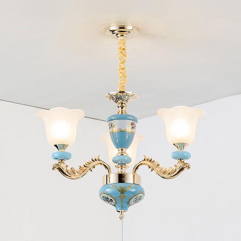 Lustre en verre opaline de 3/6.