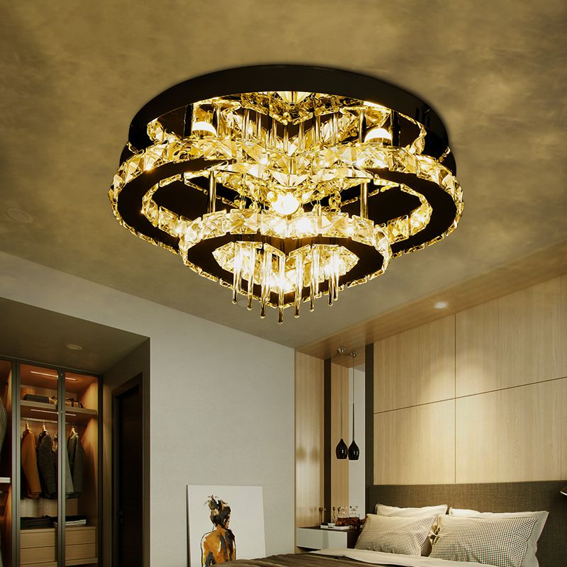 Loving Heart Ceiling Mounted Fixture Simple Crystal Block and Rod LED Chrome Flush Light
