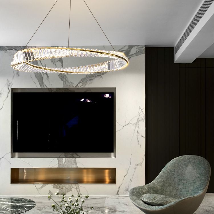 Contemporary Style Ceiling Lighting Ring Crystal in Gold LED Ceiling Fixture
