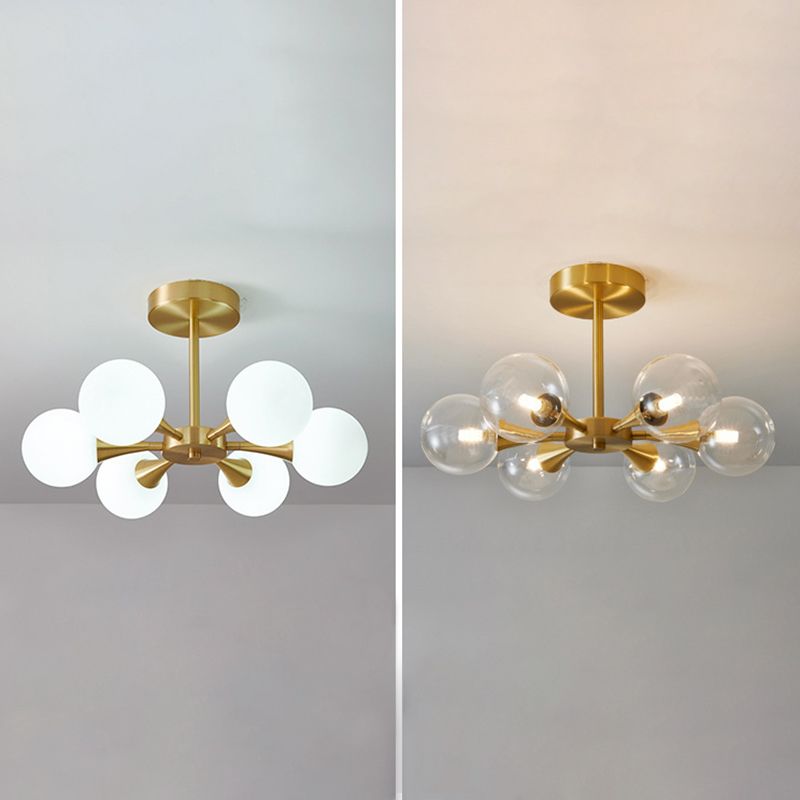 Post-moderne Starburst Chandelier suspendu au plafond en verre clair Plafond Chandelier en or pour le salon