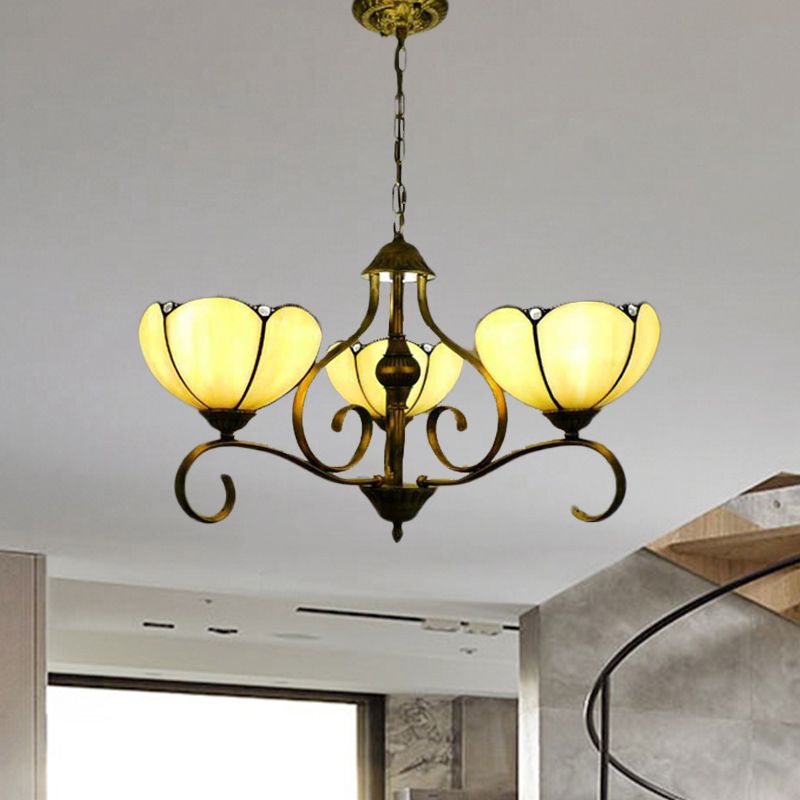 Yellow/Blue Scalloped Chandelier Lamp Tiffany 3/6/8 Lights Stained Glass Hanging Light Fixture