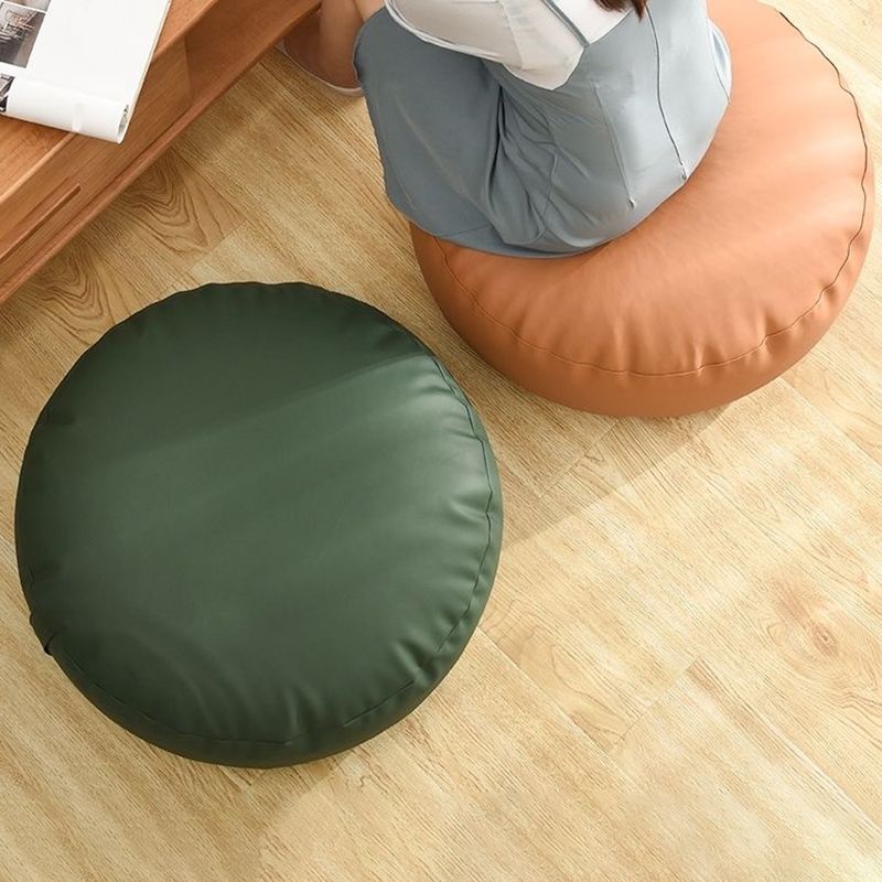 Modern Pouf Ottoman PU Leather Upholstered Solid Color Tear Resistant Round Ottoman