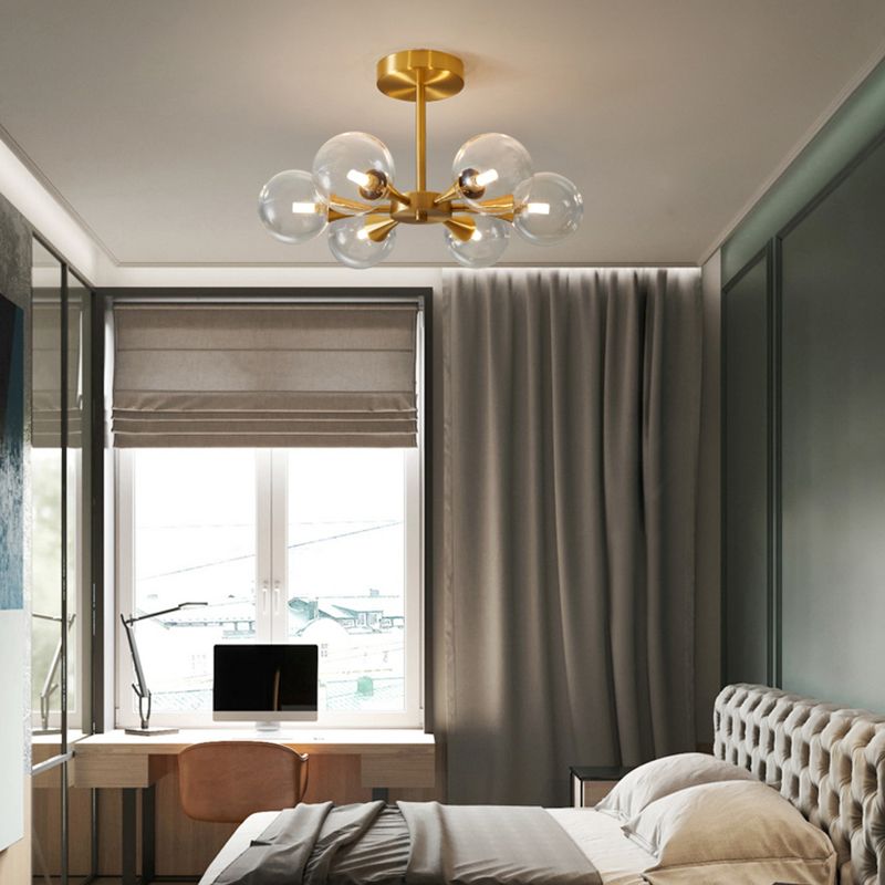 Contemporary Sphere Flush Light Fixture Glass Flush Mount Ceiling Fixture in Gold