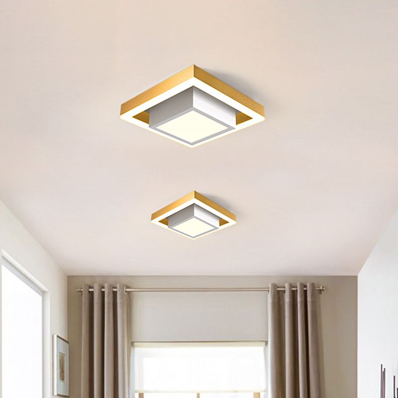 Aluminum 2-Tier Square Ceiling Lamp Contemporary Black/Gold LED Flush Mount Lighting in Warm/White Light for Corridor