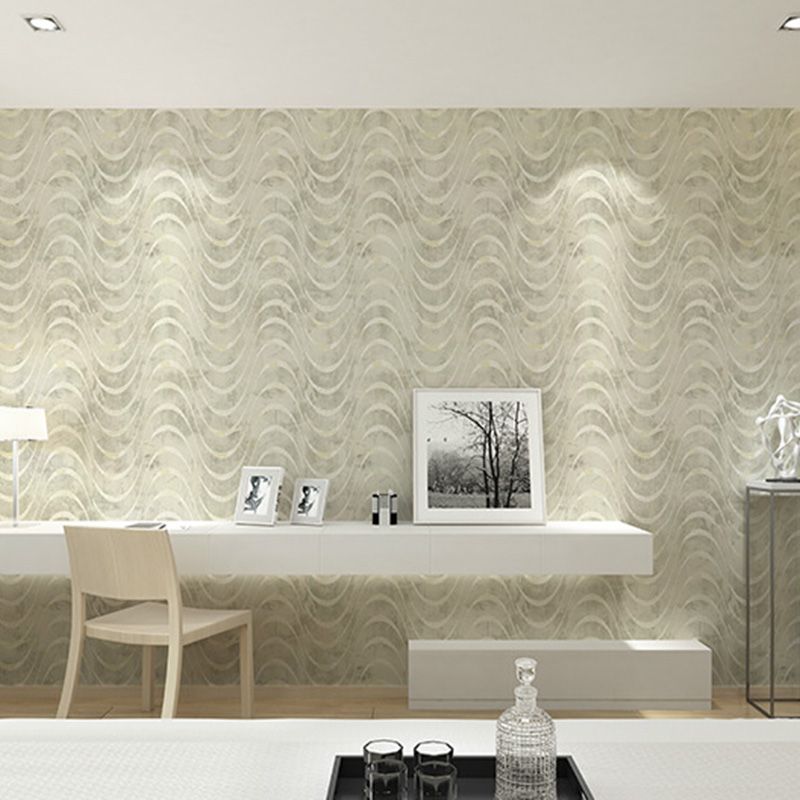 Abstract Waving Lines Wall Decor in Neutral Color Guest Room Wallpaper Roll, 20.5"W x 33'L