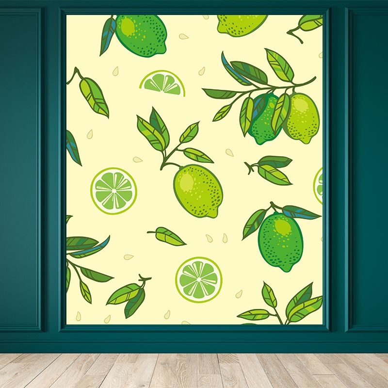 Illustration Style Fruit Mural Decal for Dining Room, Lemon Green, Made to Measure