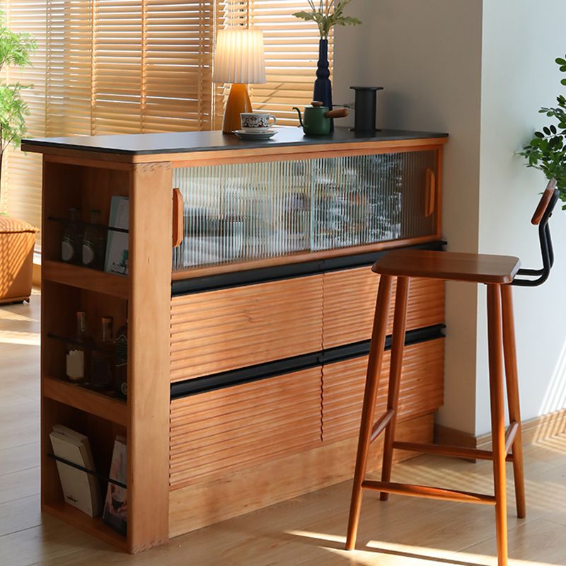 Solid Wood Kitchen Island Table Modern Style Rectangle with 4 Drawers
