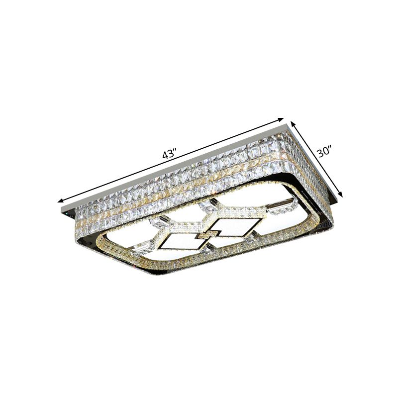 Rectangular Parlor Ceiling Lamp Modern Clear Crystal Blocks Stainless-Steel LED Flush Light Fixture