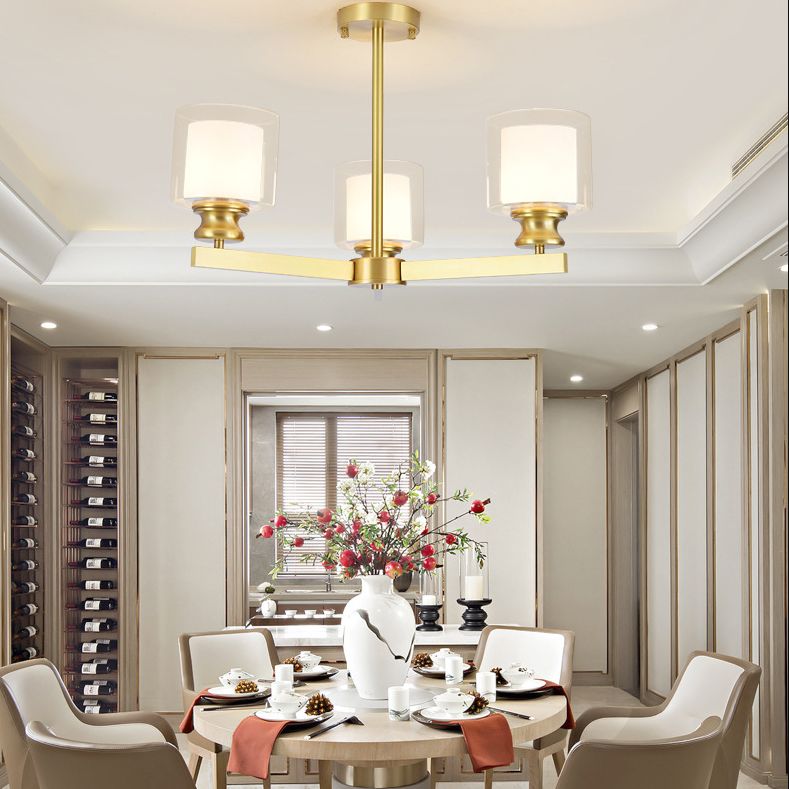 Contemporary Style Cylinder Clusters Pendant Glass Living Room Chandelier Pendant Light in Gold