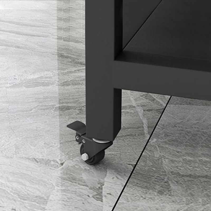 Faux Marble Rectangular Kitchen Island Cart with Black Metal Base