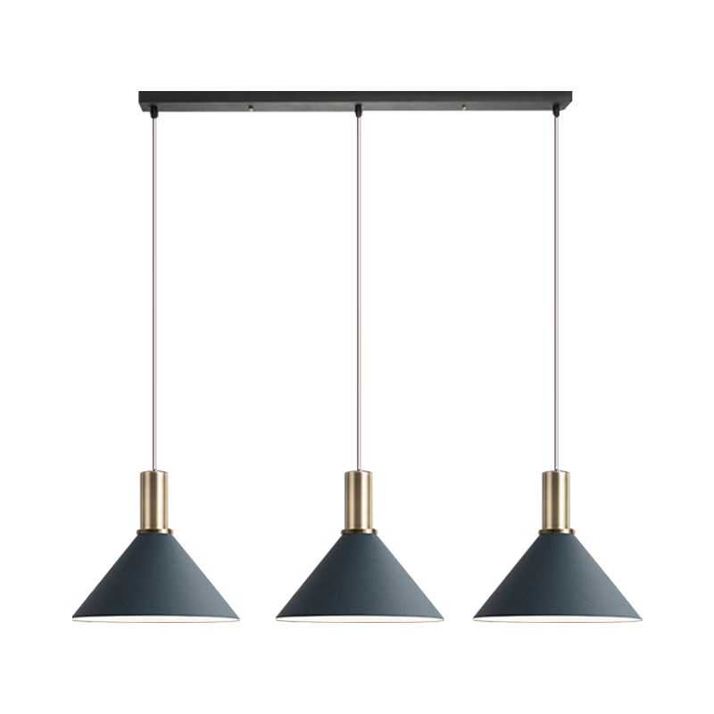 Dark Blue Cone Hanging Lamp Kit Nordic 3 Bulbs Multi-Light Pendant for Kitchen Bar