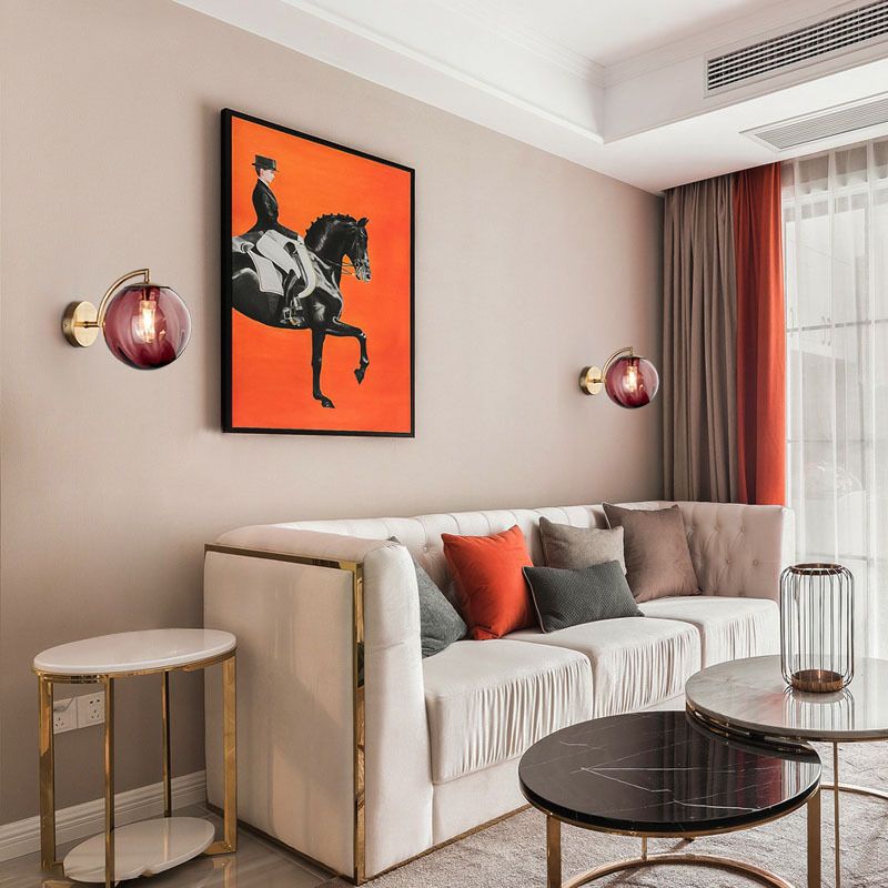 Metal Wall Sconce Ball Shape Modern Vanity Lamp with Glass Shade for Bathroom