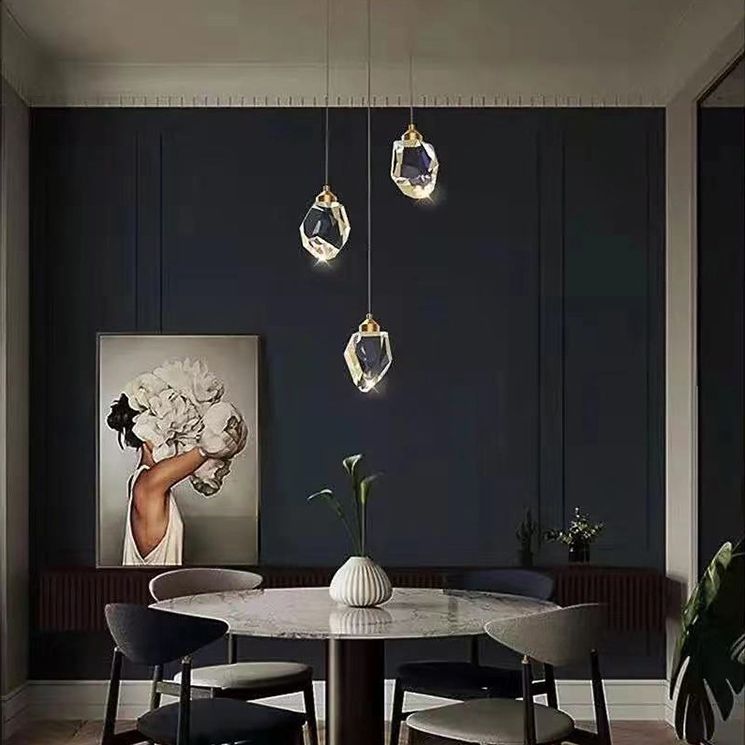 Lámpara de múltiples colgantes geométricos luces colgantes de cristal de estilo de lujo modernos en acabado dorado para sala de estar