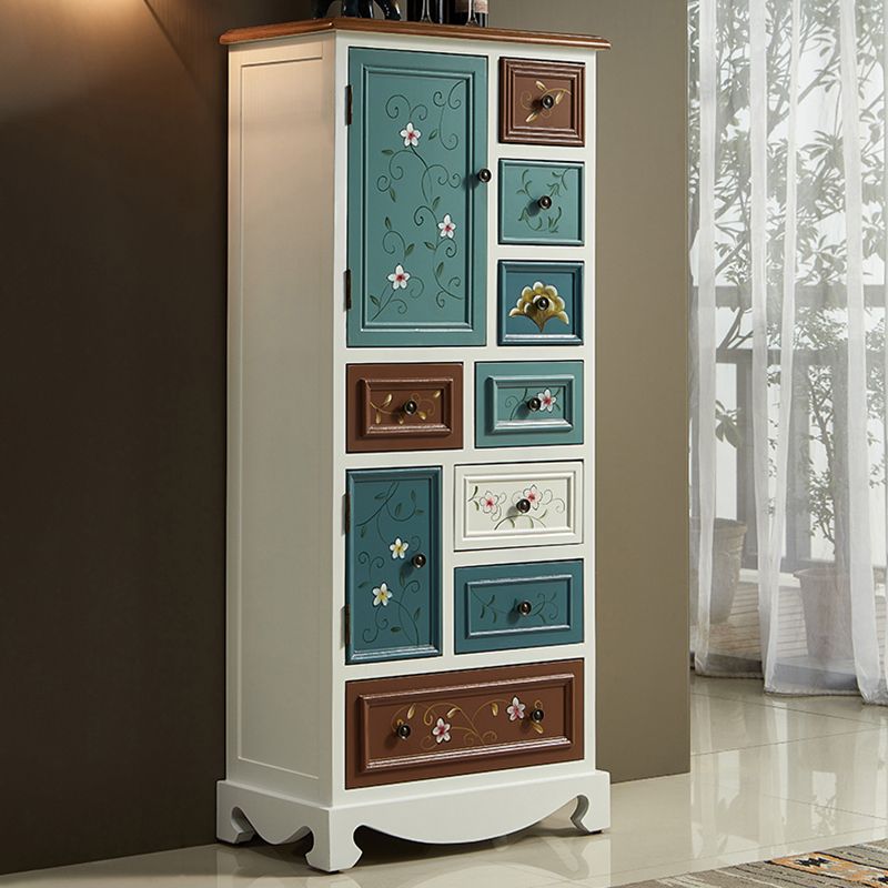 Industrial Accent Cabinet with 8 Drawers and 2 Doors in Solid Wood