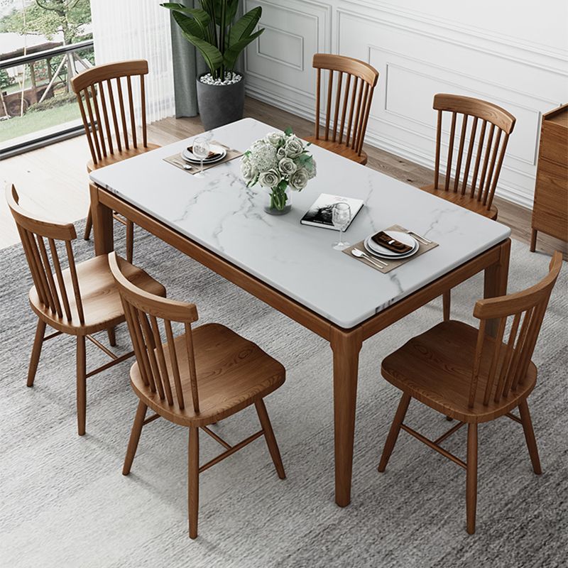 Mid-Century Rectangle Dining Table Stone Top Dining Table for Dining Room