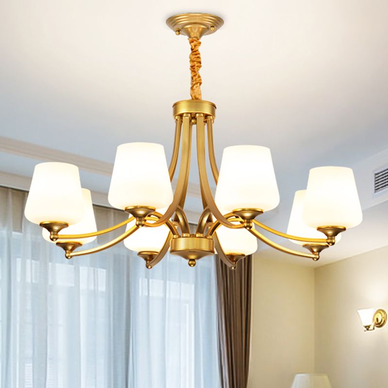 Vintage Bud Shade Chandelier Pendant Light Cream Glass Hanging Light for Living Room