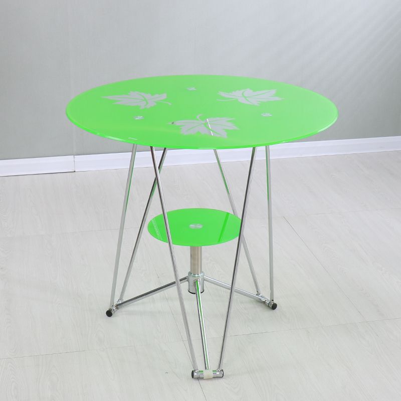 Round Tripod Dining Site Table Metal Dinette Table with Tempered Glass