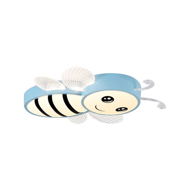 Bee Flush Mount Fixture Kids Plastic Pink/Yellow/Blue LED Close to Ceiling Lamp for Children Bedroom