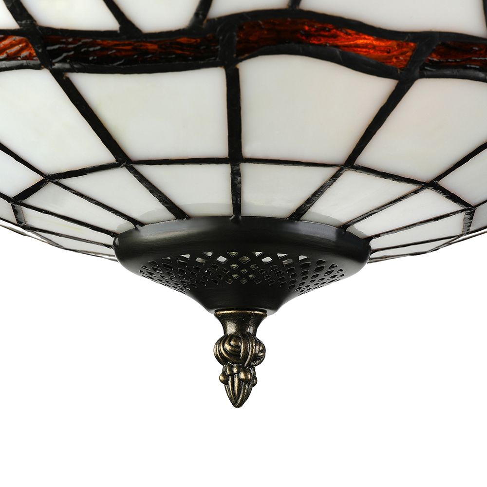 White/Beige Glass Bowl Flush Light Tiffany Style 3 Lights Flush Ceiling Light for Living Room