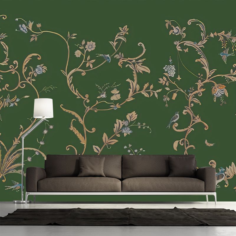 Dark Color Rustic Wall Mural Large Size Swirl Flower Wall Decor for Home, Non-Woven