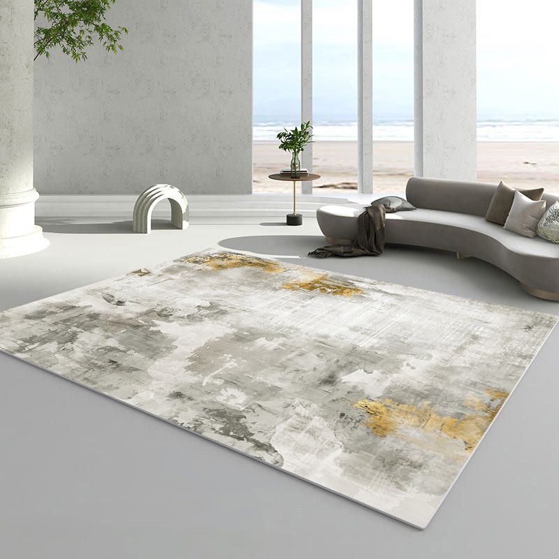Grey Modern Area Carpet Tie-Dye Pattern Polyester Area Rug Easy Care Rug for Living Room