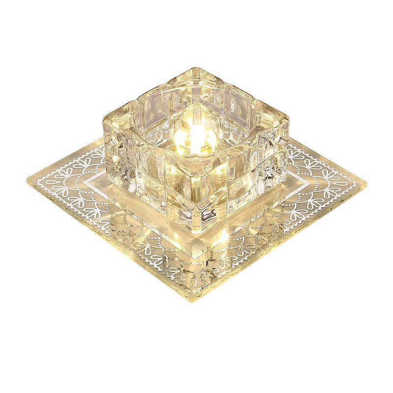 Square Flush Mount Lighting Minimalist Crystal Hallway LED Flush Mount Fixture in Clear